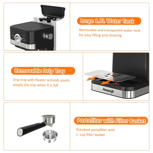 Semi-automatic all-in-one household retro concentrated high-pressure extraction milk foam coffee machine can make cappuccino latte, fast preheating,