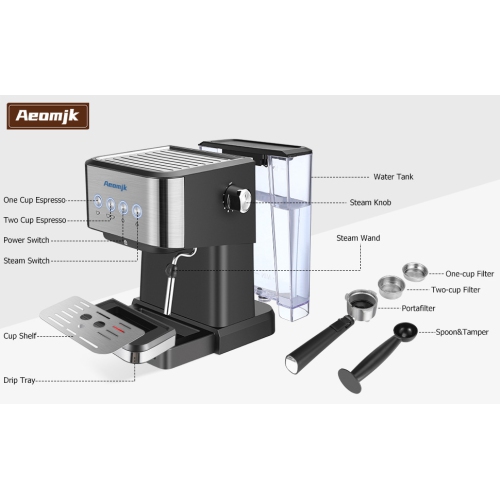 Home-use Italian drip coffee machine with touch panel cappuccino coffee maker, milk frother, steam wand, home and barista latte machine - CM3010 -
