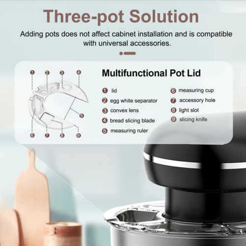 5L Chef Machine 1500W Dough Mixer Electric Mixer Cream Whisk Dough Kneader Bass Noise Reduction - White