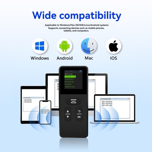 Portable Bluetooth barcode scanner, LED screen display scanning, supports connection to mobile phones/tablets/computers and other devices - can scan