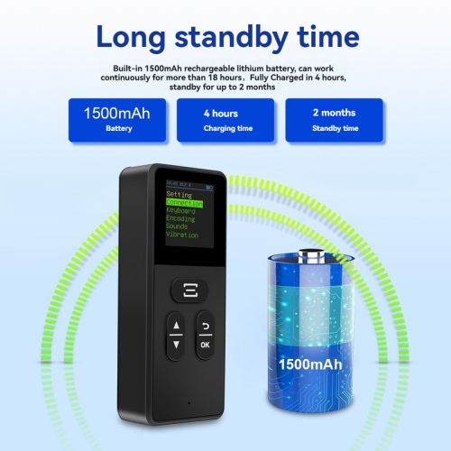 Portable Bluetooth barcode scanner, LED screen display scanning, supports connection to mobile phones/tablets/computers and other devices - can scan