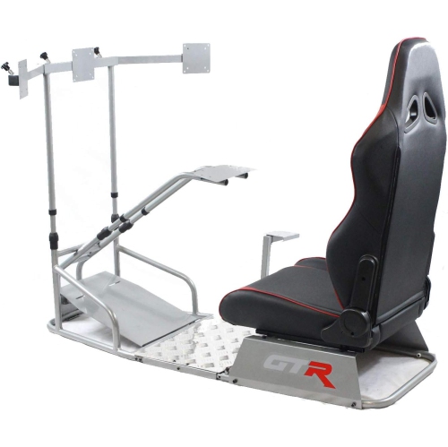 GTR Simulator GTSF Model - Silver w/Large Triple Monitor TV Stand and Black Racing Seat