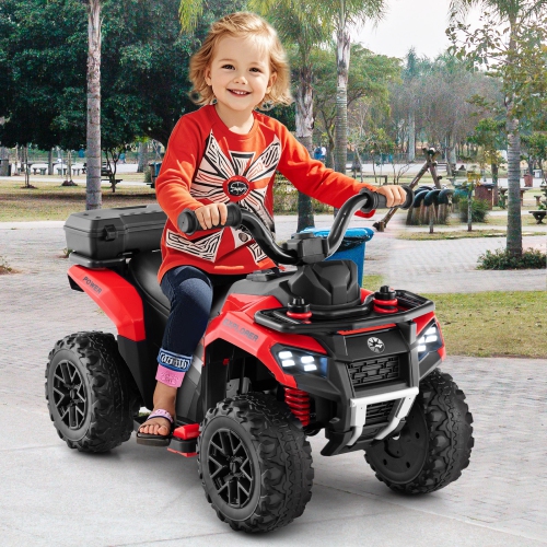 Costway 6V Toddler Ride On Electric Car ATV with Lights & Music & USB Port Storage Box Toy Car Red/Blue/Khaki/Green/Pink