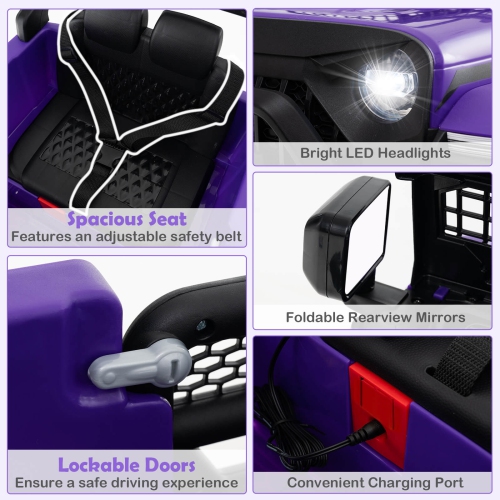 Véhicule électrique à batterie pour enfants 12&nbsp;V de Costway avec télécommande Blanc/Violet/Rouge/Bleu/Noir/Rose