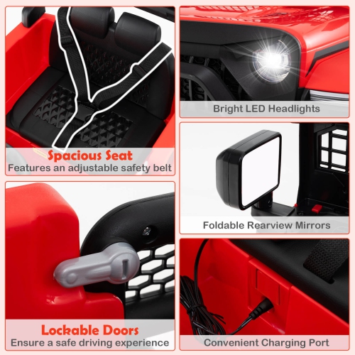 Véhicule électrique à batterie pour enfants 12&nbsp;V de Costway avec télécommande Blanc/Violet/Rouge/Bleu/Noir/Rose