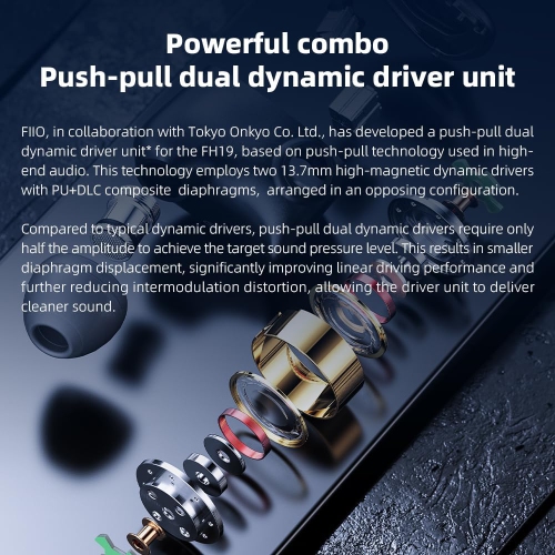 FiiO FH19 HiFi Earphone 2 Dynamic 6 Balanced Armature Drivers IEMs