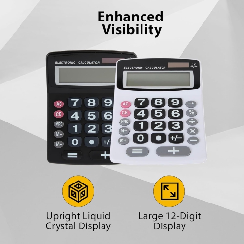 Lily' Home Jumbo 12 Digit with Solar Power, Large LCD Display - Desktop Calculator, Dual Power, Large Button Design, Battery Operation, Easy-to-Read