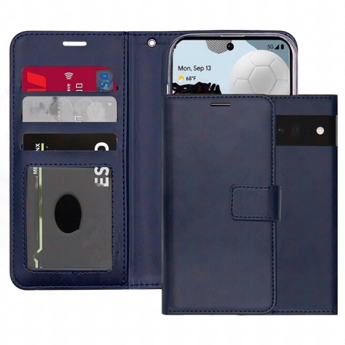 [CS] Magnetic Card Slot Leather Folio Wallet Flip Case Cover for Google Pixel 10 / Pixel 10 Pro, Navy