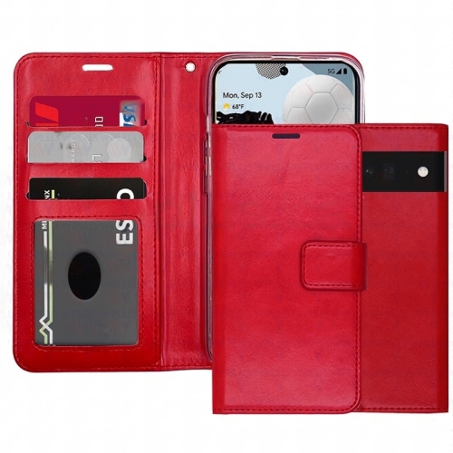 [CS] Étui portefeuille à rabat en cuir avec fente magnétique pour carte pour Google Pixel 10 Pro XL, rouge