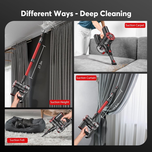 Aspirateur sans fil 4 en 1, aspirateur-balai 80&nbsp;000 tr/min avec 2 modes d'aspiration puissants, autonomie maximale de 40&nbsp;minutes,