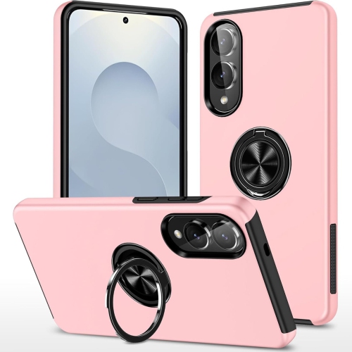 [CS] Hybrid Magnetic Kickstand Invisible Ring Case Cover for Samsung Galaxy S25 Edge, Rose Gold