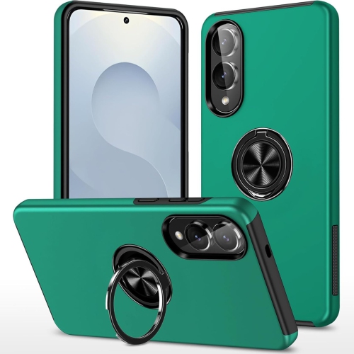 [CS] Hybrid Magnetic Kickstand Invisible Ring Case Cover for Samsung Galaxy S25 Edge, Midnight Green