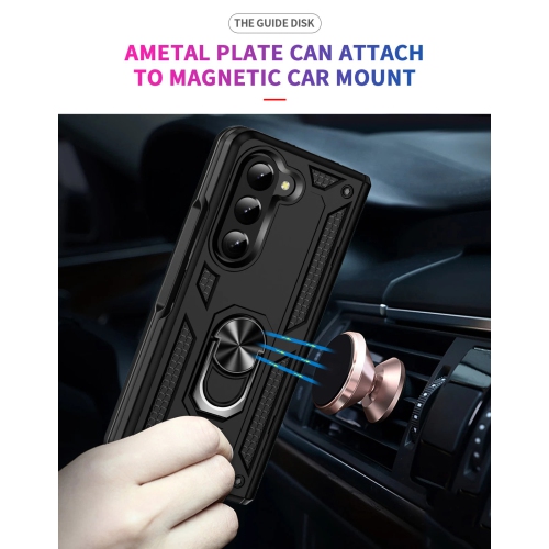 [CS] Hybrid Magnetic Hard Kickstand Case Cover with Ring Holder for Samsung Galaxy Z Fold 7, Black