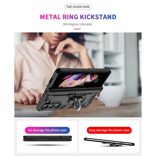 [CS] Hybrid Magnetic Hard Kickstand Case Cover with Ring Holder for Samsung Galaxy Z Fold 7, Midnight Green