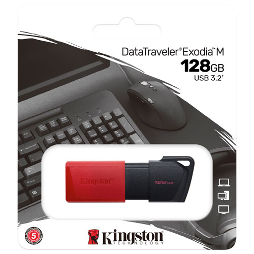Clé USB 3.2 de 128 Go DataTraveler Exodia M de Kingston - Rouge/Noir