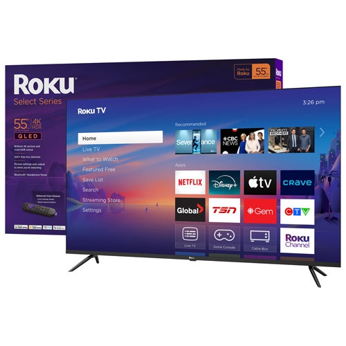 Téléviseur intelligent Roku HDR QLED UHD 4K de 55&nbsp;po Select Series de Roku - Boîte ouverte