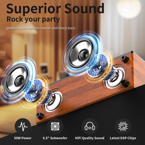 FanFun Soundbar, Bluetooth Soundbar with Remote, Auto Volume Boost, 3 Equalizer Modes, 2 in 1 Detachable Soundbar for TV/PC/Gaming/Projectors, H1