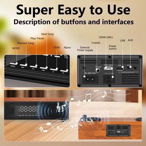 FanFun Soundbar, Bluetooth Soundbar with Remote, Auto Volume Boost, 3 Equalizer Modes, 2 in 1 Detachable Soundbar for TV/PC/Gaming/Projectors, H1