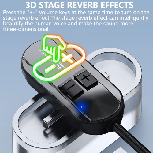 Casque d'écoute sans fil avec microphone, 2,4 GHz, portée 160 pi, chargement double type C, effets de réverbération 3D, compatible avec les