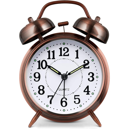 Loud Alarm Clock for Heavy Sleepers Adults, Metal 4 Inches Twin Bell Battery Operated Alarm Clocks for Bedrooms Decoration, Silent Non-Ticking
