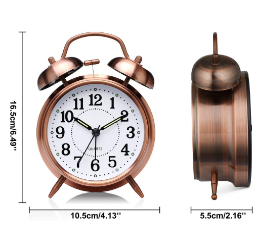 Loud Alarm Clock for Heavy Sleepers Adults, Metal 4 Inches Twin Bell Battery Operated Alarm Clocks for Bedrooms Decoration, Silent Non-Ticking