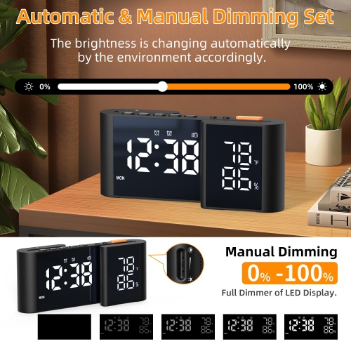 Alarm Clock for Heavy Sleepers Adults, Digital Alarm Clock Radio for Bedroom, with Modern Dual LED Display, Calendar Bedside Alarm Clock