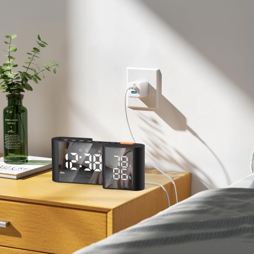 Alarm Clock for Heavy Sleepers Adults, Digital Alarm Clock Radio for Bedroom, with Modern Dual LED Display, Calendar Bedside Alarm Clock