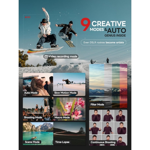 64MP 5K Professional Cameras for Photography - WiFi, Autofocus 16X Zoom, 3” 180° Flip Screen, Anti-Shake with 32G Card 2 Batteries, Digital Camera