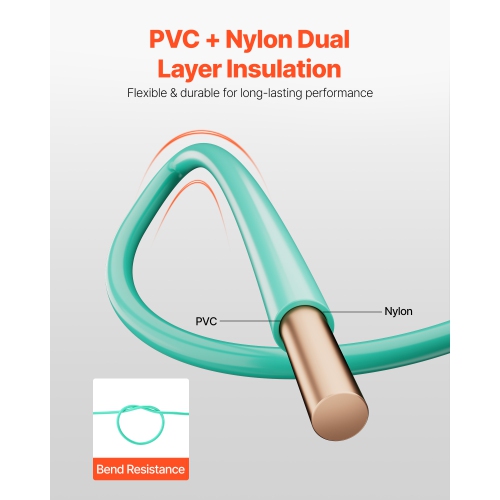 VEVOR 50Feet 10 AWG Solid THHN Wire,100% OFC Copper Electrical Building Wire with Nylon Jacket PVC Insulation,Rated for Up to 600 Volts,Heavy-Duty