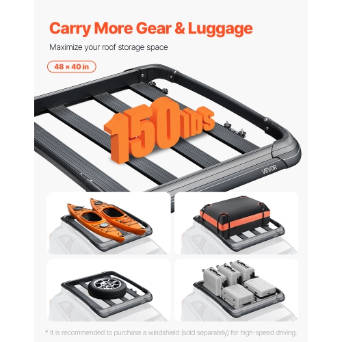 VEVOR 48 x 40 x 5.6 in Roof Rack Cargo Carrier, Universal Rooftop Cargo Basket,Car Top Luggage Holder with 150 lbs Max Load Capacity,4.1 in