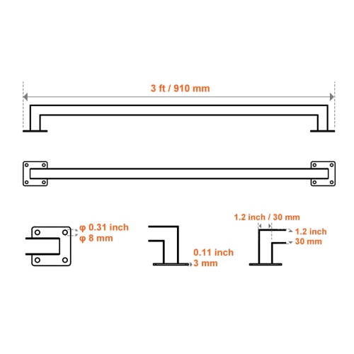 VEVOR 3ft Wall Mounted Stair Handrail,Black Iron Staircase Handrail Indoor, 250lbs Load Capacity, Industrial Railing Hand Rail for Steps, Square Tube