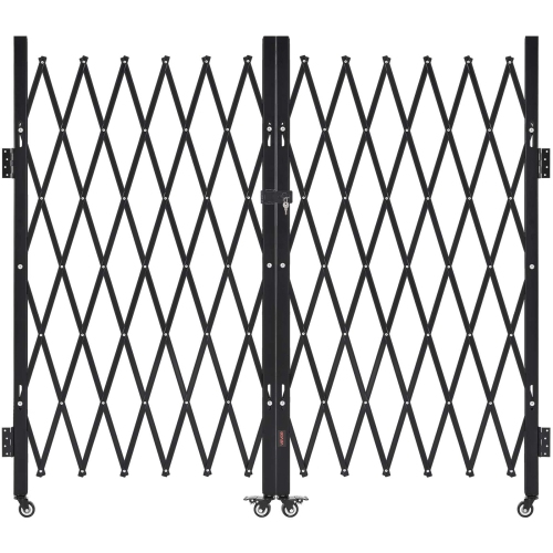 VEVOR 125.98 x 63.19 in Double Folding Security Gate, Lockable Scissor Gate with 360° Swivel Casters, Outdoor Barricade Steel Retractable Gates, for