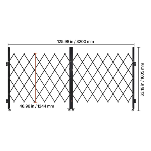 VEVOR 125.98 x 63.19 in Double Folding Security Gate, Lockable Scissor Gate with 360° Swivel Casters, Outdoor Barricade Steel Retractable Gates, for