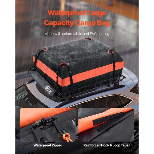 VEVOR 51 x 36 x 4.1 in Roof Rack Basket, Universal Rooftop Cargo Carrier with 1120 x 870 x 260 mm Cargo Bag, Net, Ratchet Straps, 200 lbs Max Load
