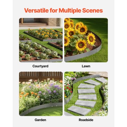 VEVOR 39x3 in Steel Landscape Edging,5 Packs Rust-Resistant Metal Landscape Edging, Bendable Garden Edging Border,Heavy Duty Lawn Edging, Flower Bed