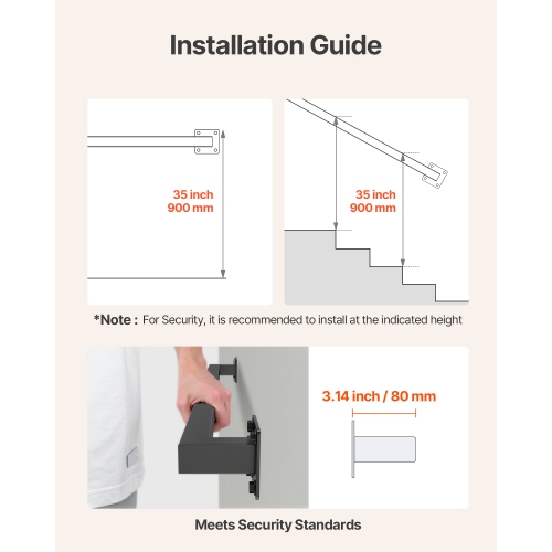 VEVOR 4ft Wall Mounted Stair Handrail, Black Iron Staircase Handrail Indoor, 250lbs Load Capacity, Industrial Railing Hand Rail for Steps,Square Tube