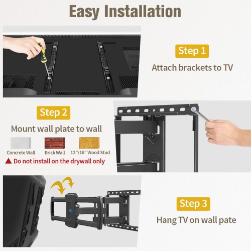 TV Mount Bracket for Most 42-82 Inch Flat Screen TVs, Full Motion TV Wall Mounts with Swivel Articulating Dual Arms, Max VESA 600x400mm, 100 LBS