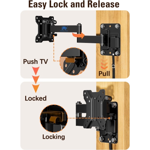 Lockable RV TV Mount for Most 10-26 Inch Flat Screen, for Camper Trailer Truck Boat, Full Motion RV TVs Wall Mount Quick Release Lock, VESA