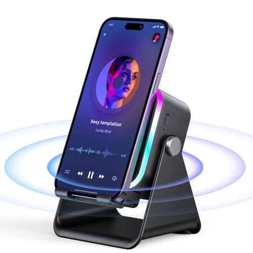 MYACUC  5-In-1 Wireless Induction Bluetooth Speaker With Phone Holder And Color Lights for Iphone And Android Phones