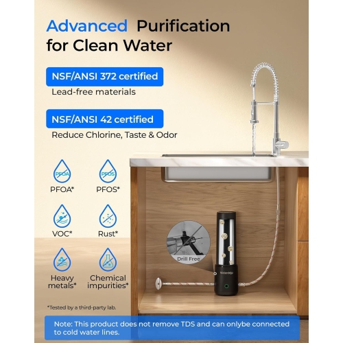 Système de filtration d'eau pour dessous d'évier Waterdrop 12 A, aucun perçage requis, installation facile