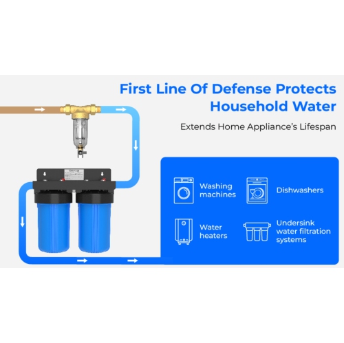Goutte d'eau : filtre à sédiments de 40-50 microns, système de filtre à eau Backwash pour maison entière pour puits/eau de la ville