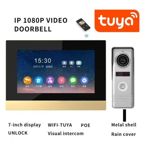 Sonnette vidéo intelligente avec fil 1080p Tuya avec écran de 7 po, prend en charge l'application Tuya, vision nocturne, enregistrement vidéo