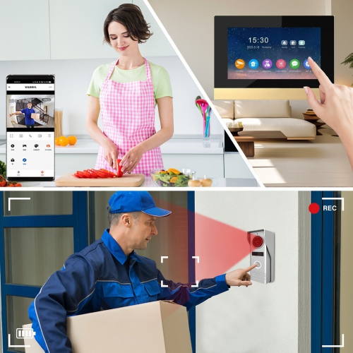 Sonnette vidéo intelligente avec fil 1080p Tuya avec écran de 7 po, prend en charge l'application Tuya, vision nocturne, enregistrement vidéo