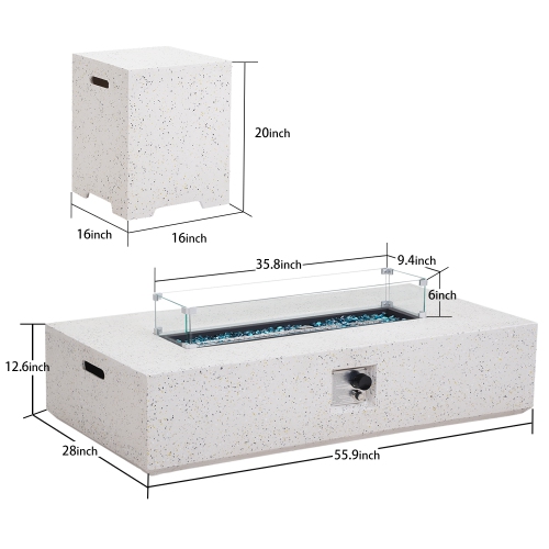 55.9-Inch Rectangular Patioflame sets -50000 BTU burner- White