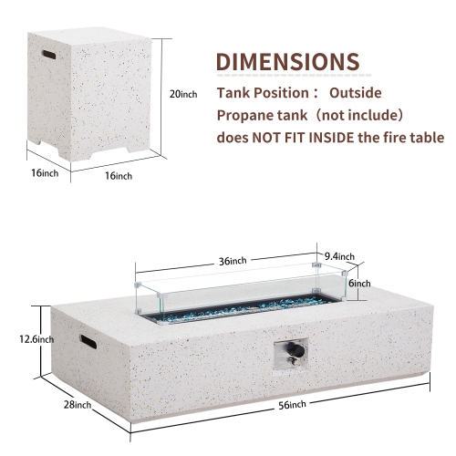 55.9-Inch Rectangular Patioflame sets -50000 BTU burner- White