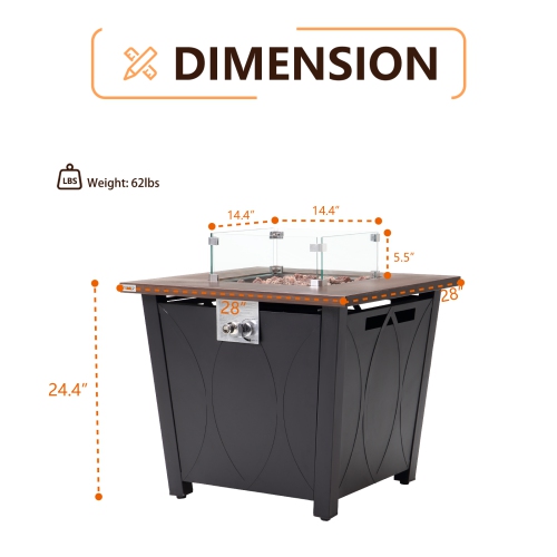 28-Inch square Patioflame tables -50000 BTU burner- brown & black