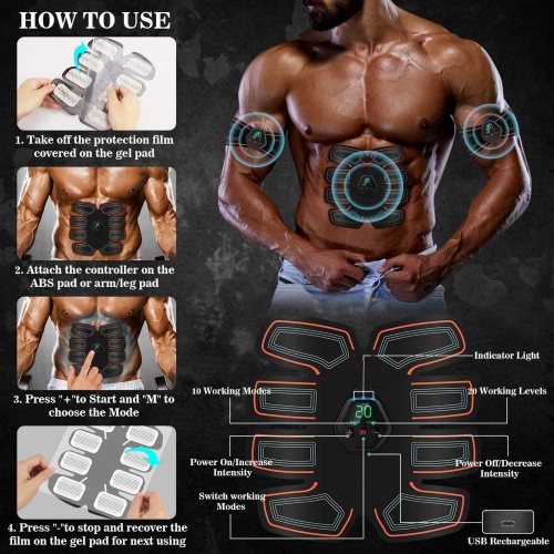 EMS Abdominal Muscle Massage Patch, USB Rechargeable Abdominal Muscle Stimulator with LCD Screen for Muscle Activation and Home Fitness