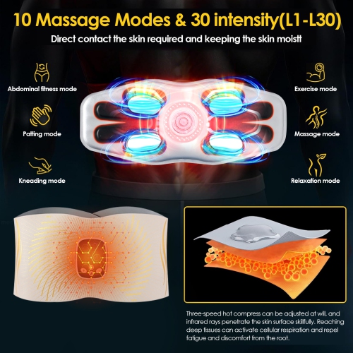 EMS Waist Massager, Abdominal Red Light Slimming Belt with Heating Function for Eliminating Belly Fat and Relieving Pain