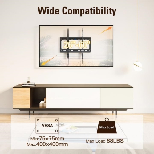 TV Wall Mounts for Most 26-60" LED, LCD, OLED, Plasma Flat Screen TVs, Tilting TV Mount Low Profile up to VESA 400 x 400mm and 88 LBS Loading