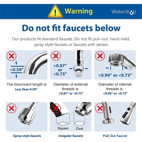 Filtre à eau de robinet en acier inoxydable WD-FC-06 d'Waterdrop, système de filtration d'eau à bloc de charbon